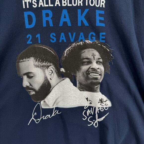 Drake x 21 Savage It's All a Blur 2023 Tour T-Shirt Adult XL Blue Concert Merch - Picture 3 of 9